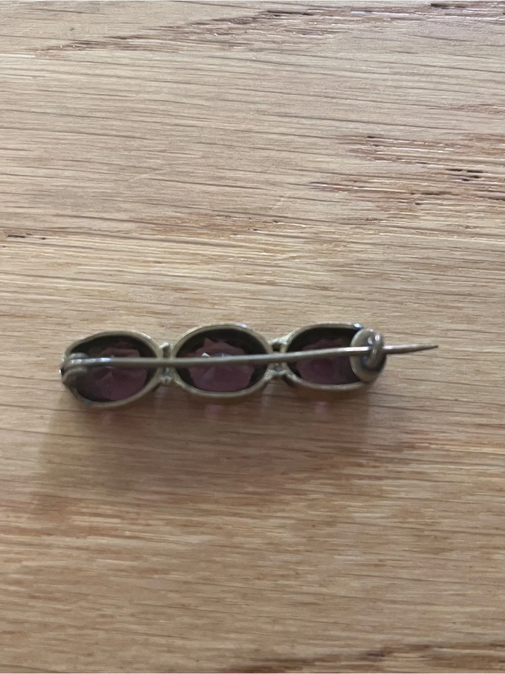 Vintage Three-Stone Purple Glass Pin Brooch